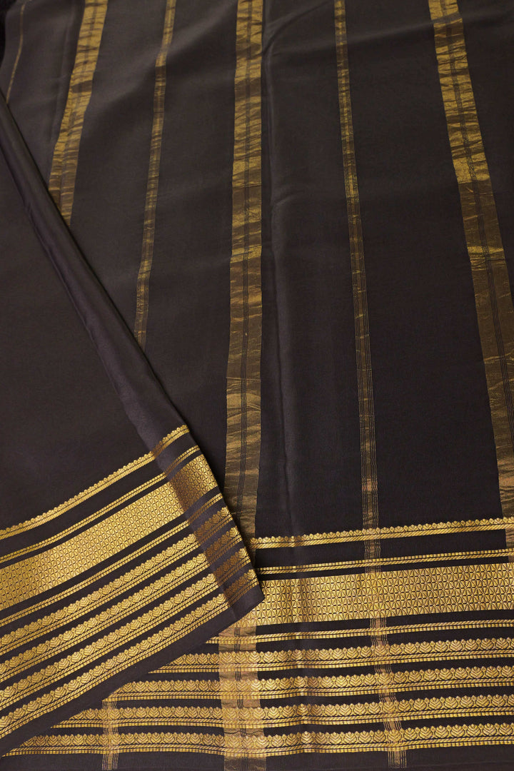 Lines Border Pure Gold Lace Mysore Silk Saree in Red and Black with Contrast Blouse