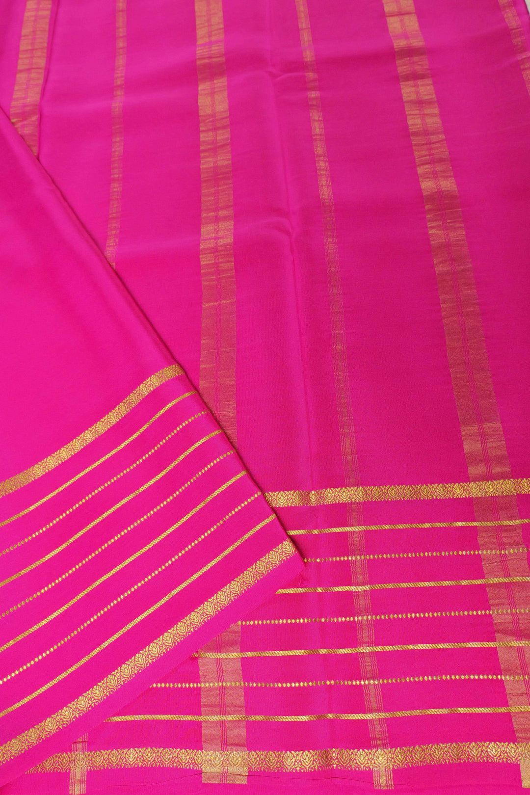 Lines Border Pure Gold Lace Mysore Silk Saree in Blue and Pink with Contrast Blouse