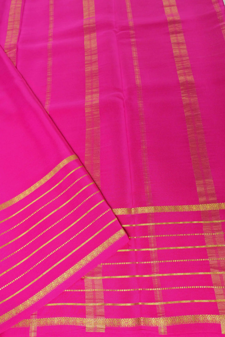 Lines Border Pure Gold Lace Mysore Silk Saree in Blue and Pink with Contrast Blouse