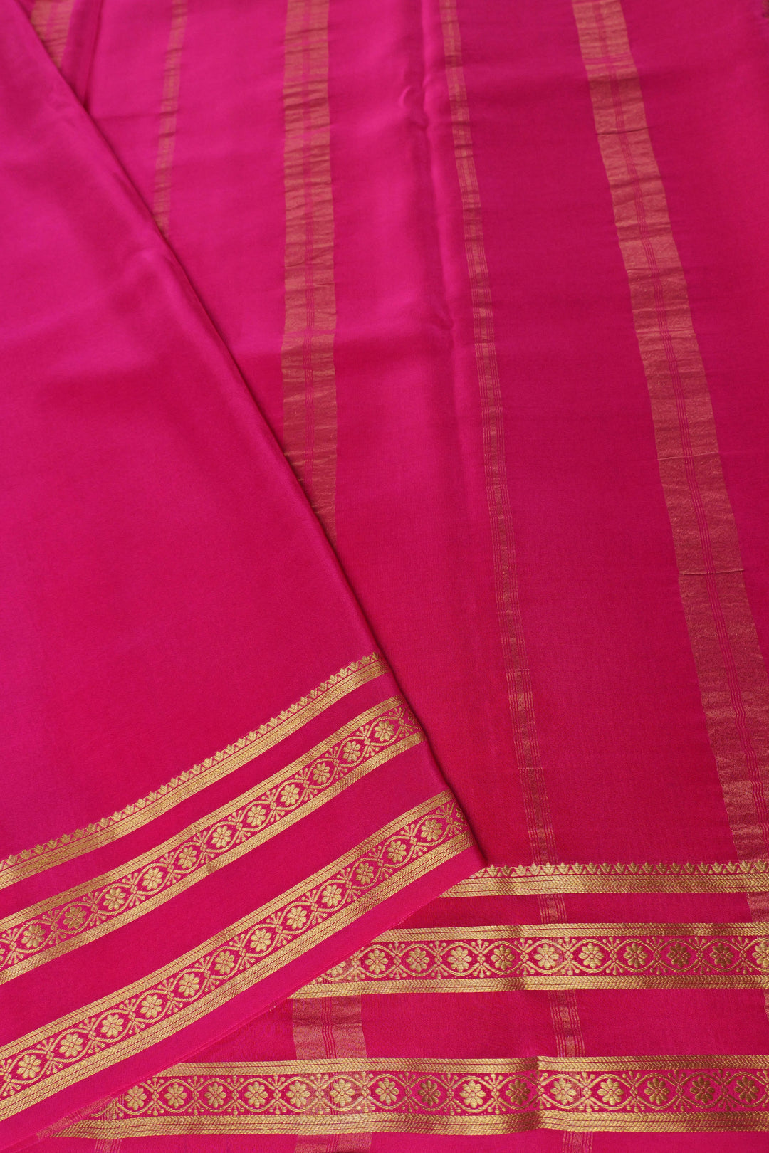 Off-White checks Pure Gold Lace Mysore Silk Saree in Pink with Bentex Border and Contrast Blouse