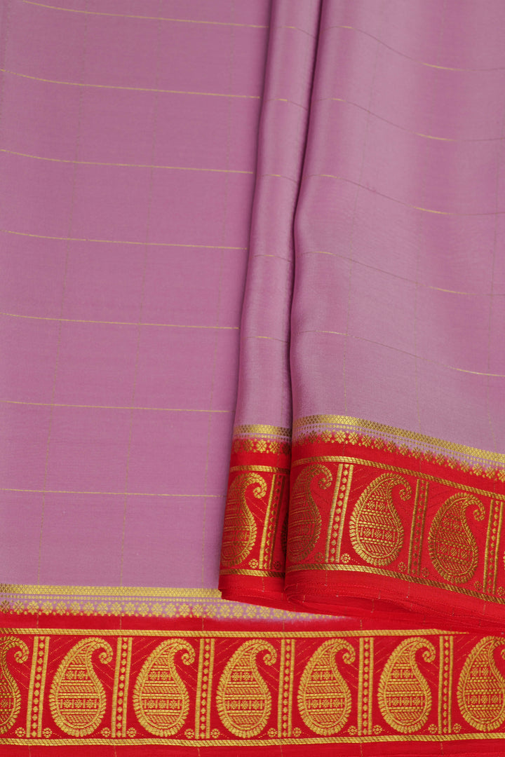 Mango border pure Mysore Silk Saree in Pink and Red Color with Contrast Red Blouse