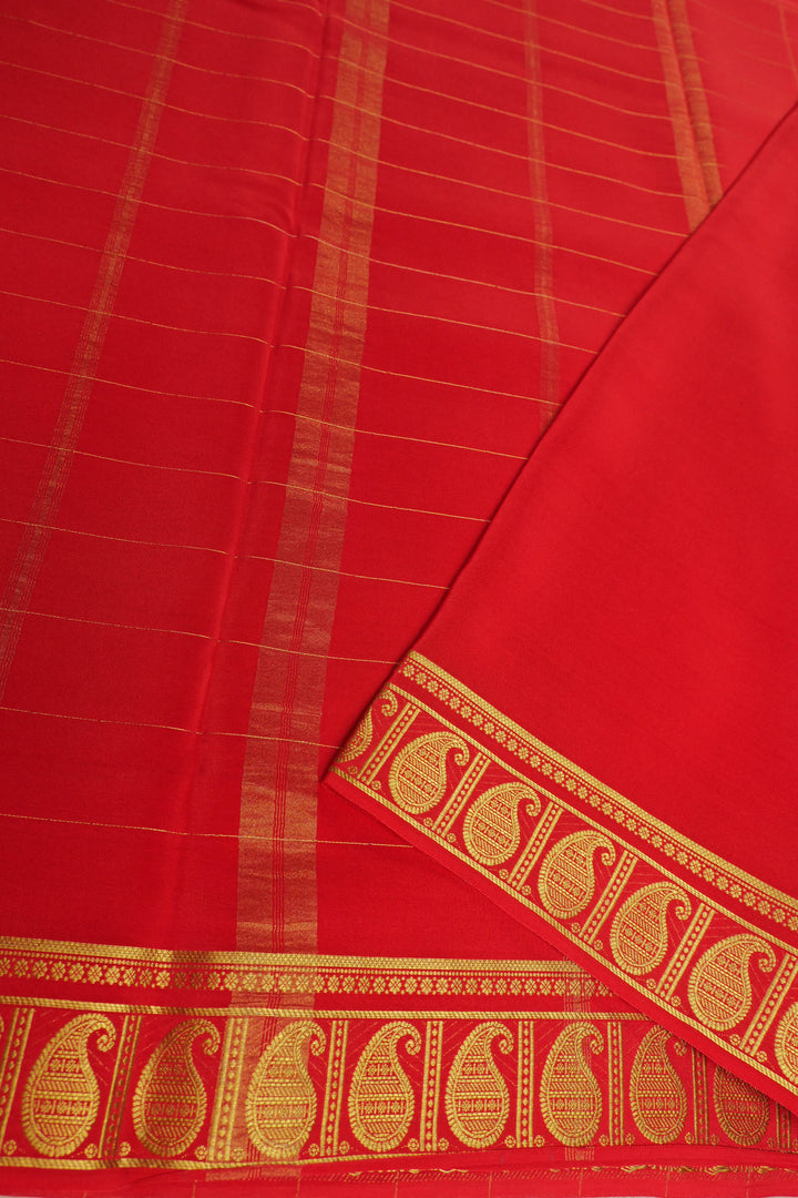Mango border pure Mysore Silk Saree in Pink and Red Color with Contrast Red Blouse