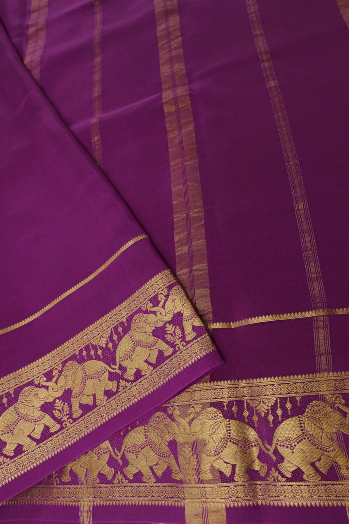  Mysore Crepe Silk Saree in Orange and Purple Color with contrast blouse