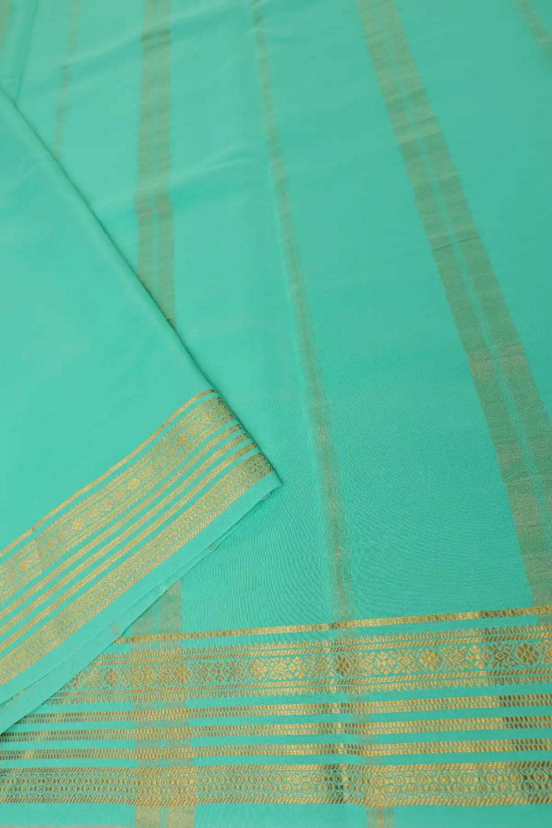 Mysore Silk Saree Black Color Turquoise Gold Border Design