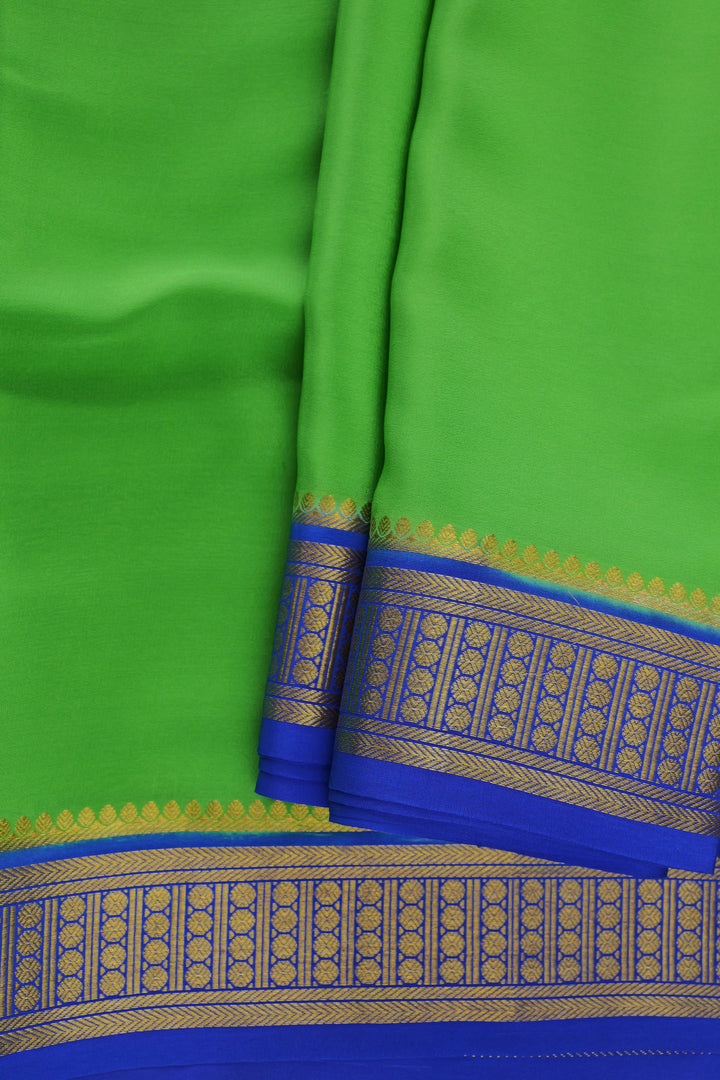 Mysore Silk Saree Bright Green with Royal Blue Border