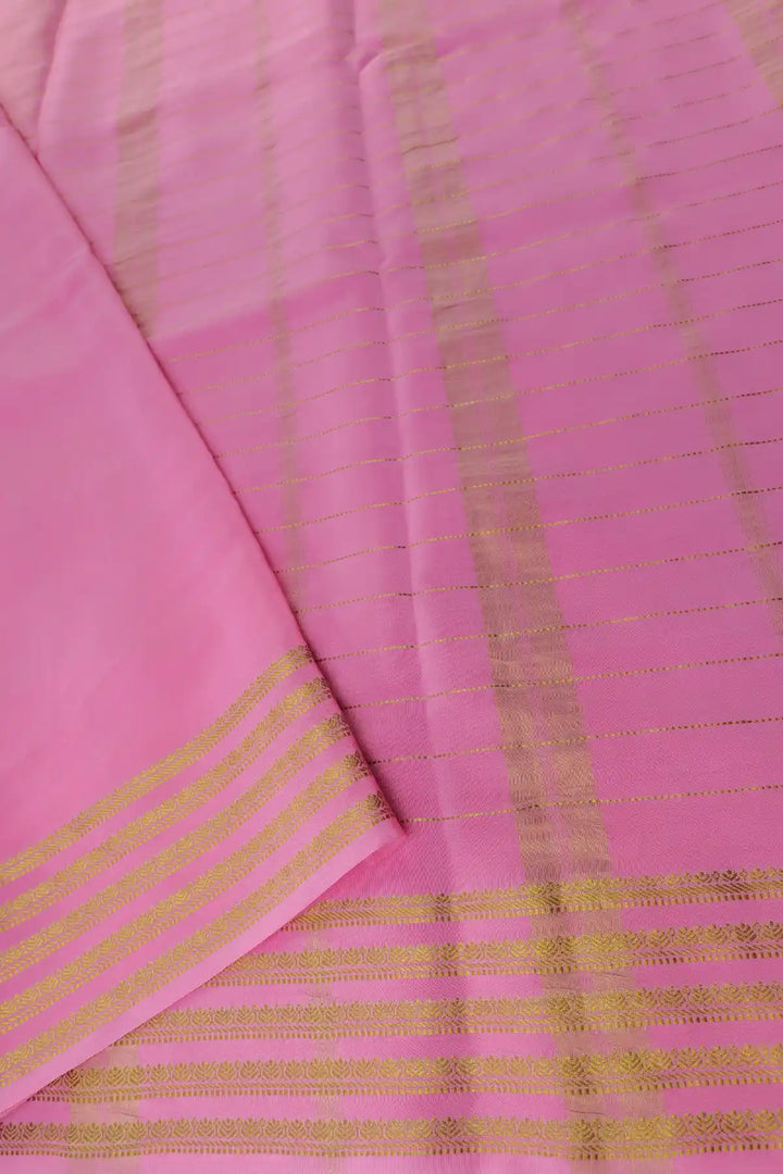 Mysore Silk Saree Brown Color Pink Gold Border Design