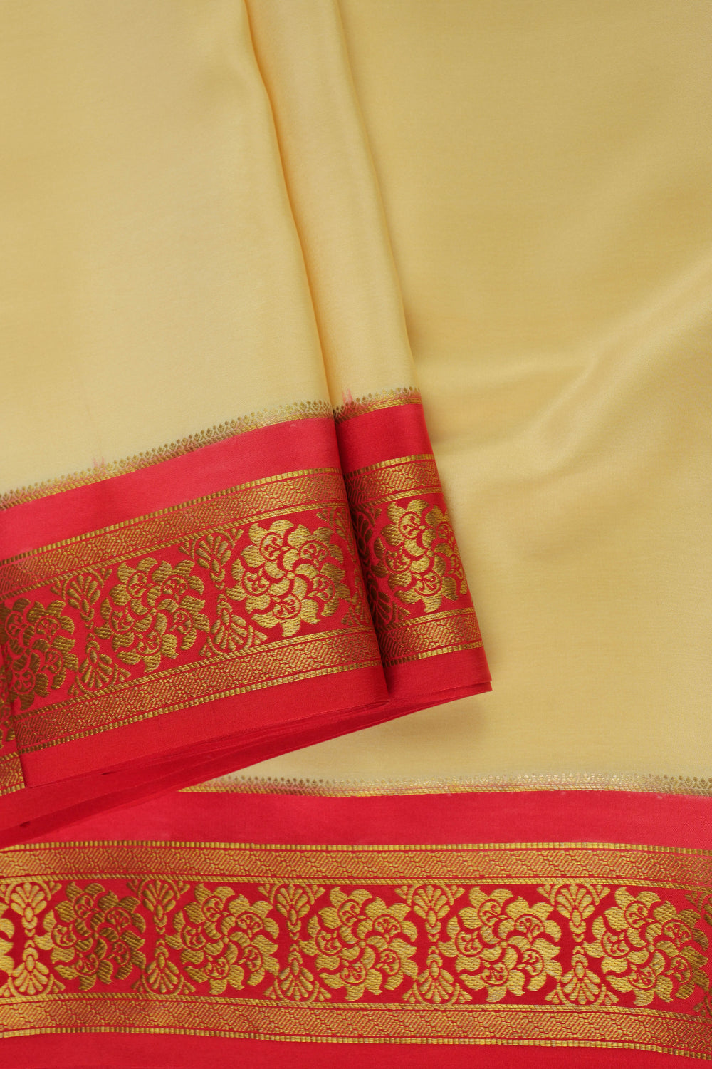 Mysore Silk Saree Draped with Contrasting Red