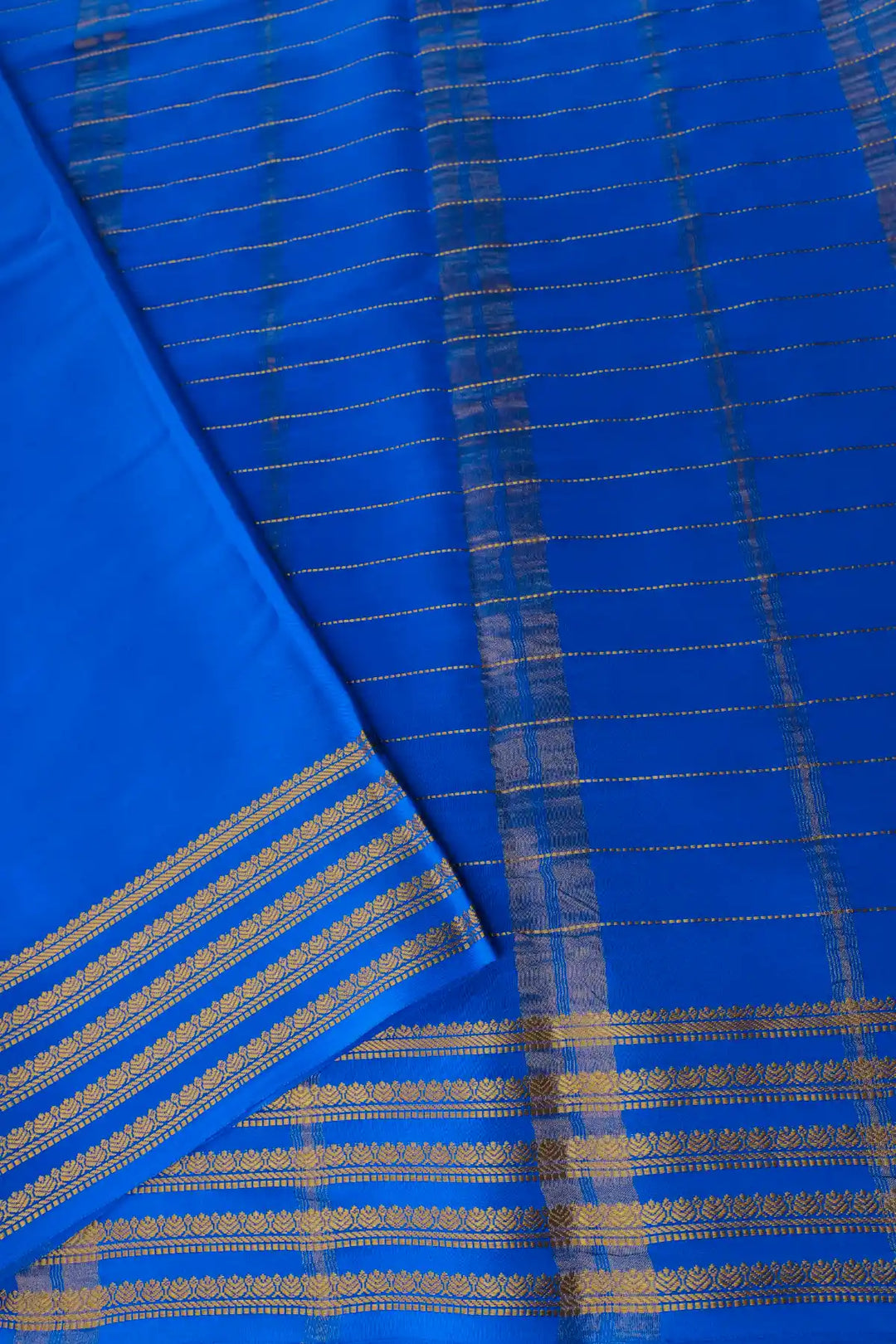 Mysore Silk Saree Green Color Blue Gold Border Design