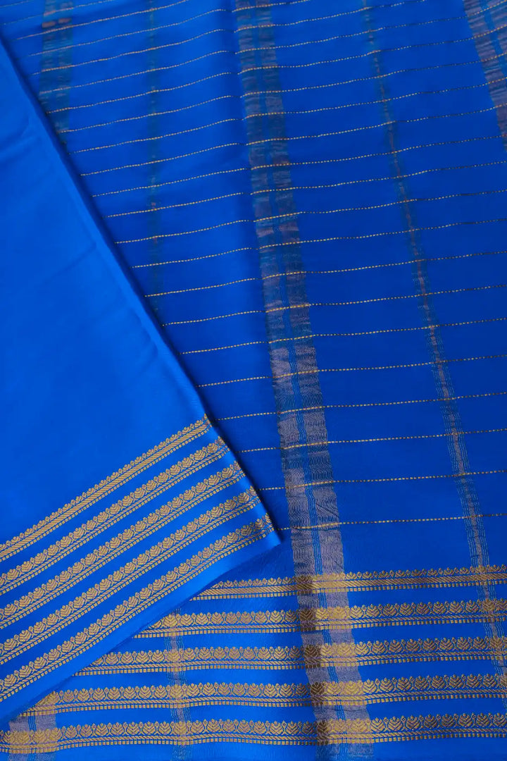 Mysore Silk Saree Green Color Blue Gold Border Design