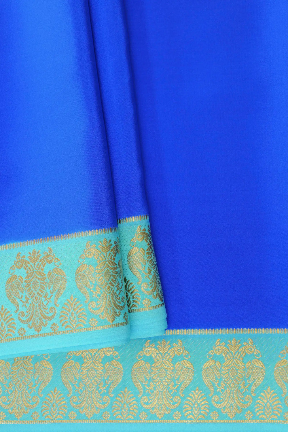 Mysore Silk Saree In Blue and Sky Blue Color With Contrast Sky Blue Blouse