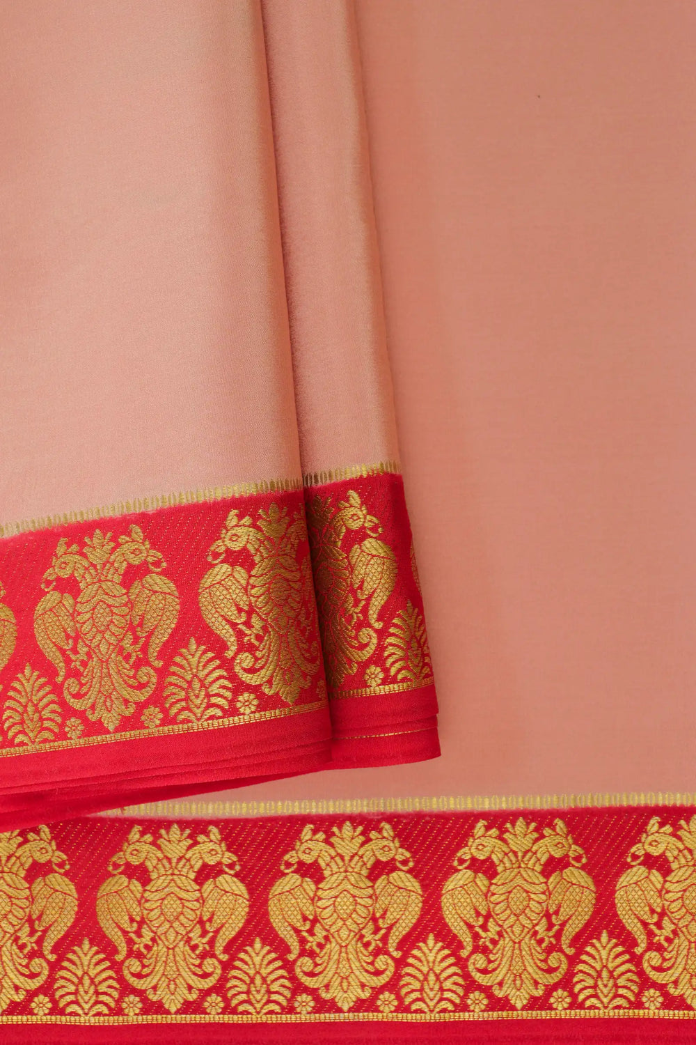 Mysore Silk Saree In Pink and Red Color with Contrast Red Blouse