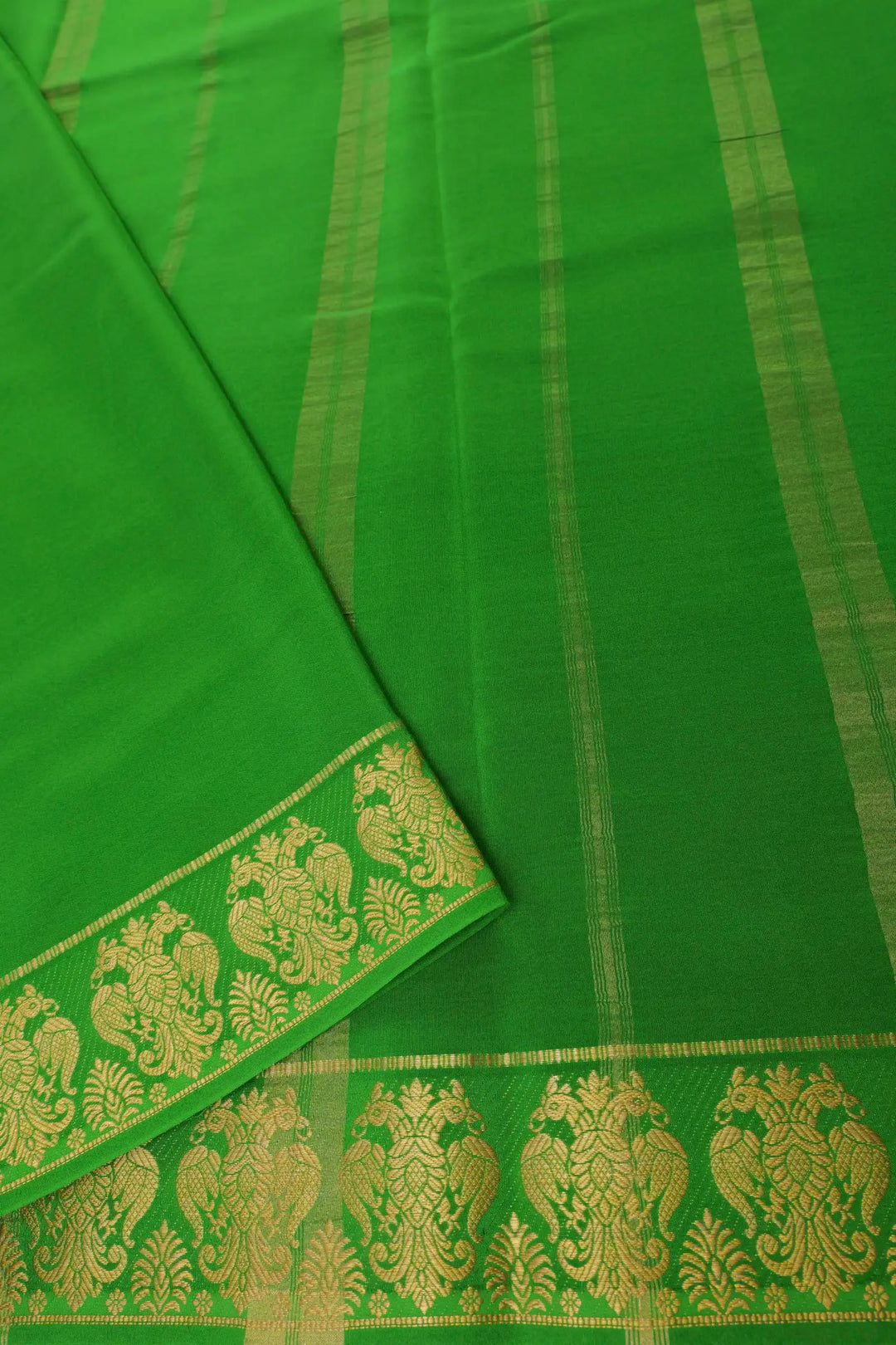 Mysore Silk Saree In Purple and Green Color With Contrast Green Blouse