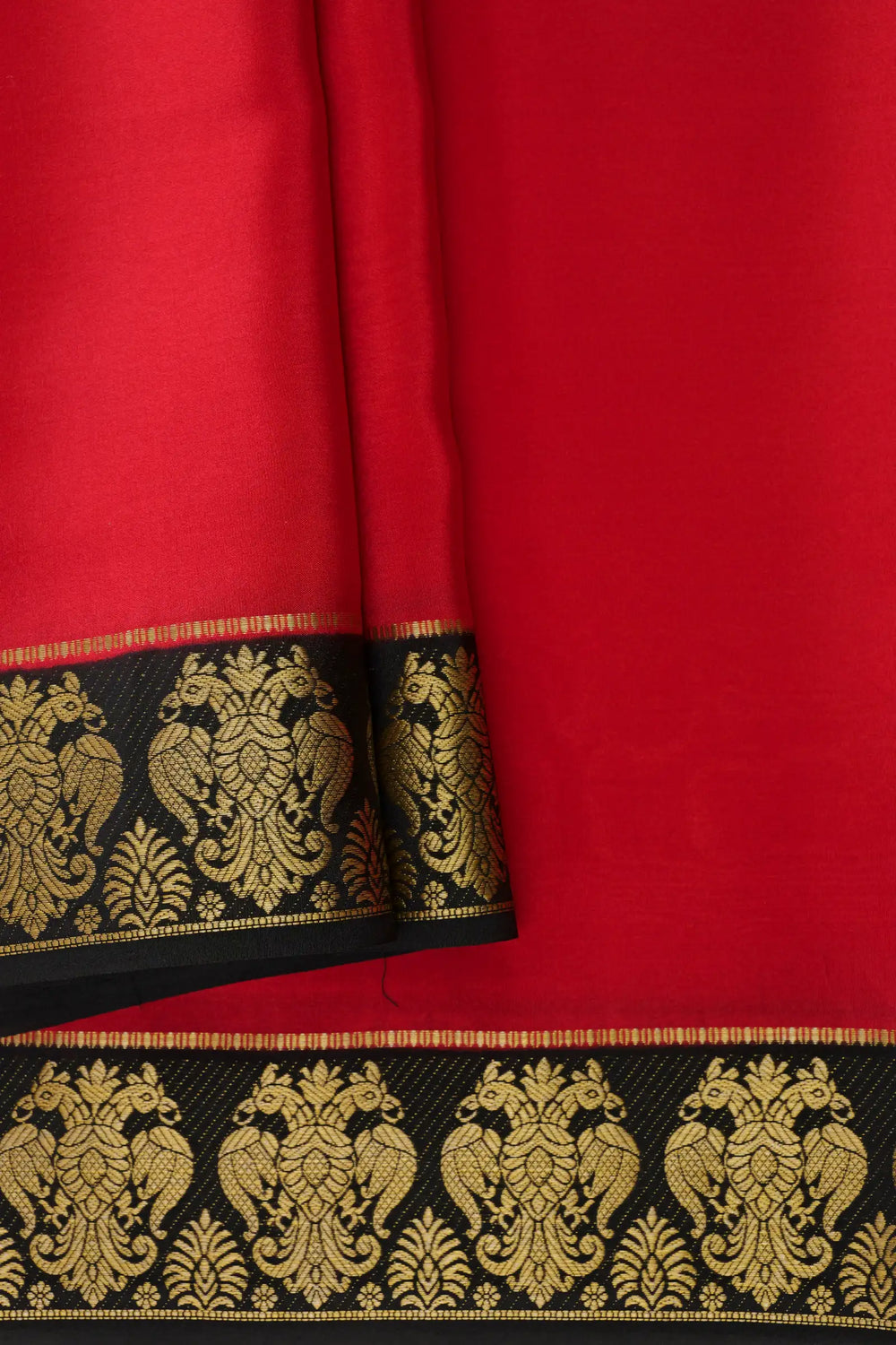Mysore Silk Saree In Red and Black Color with Gandaberunda Border 