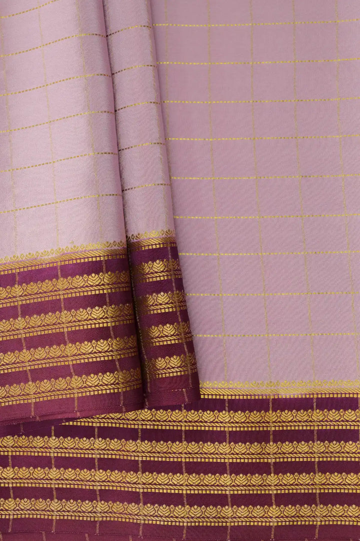 Mysore Silk Saree Lavender Color Purple Gold Striped Border