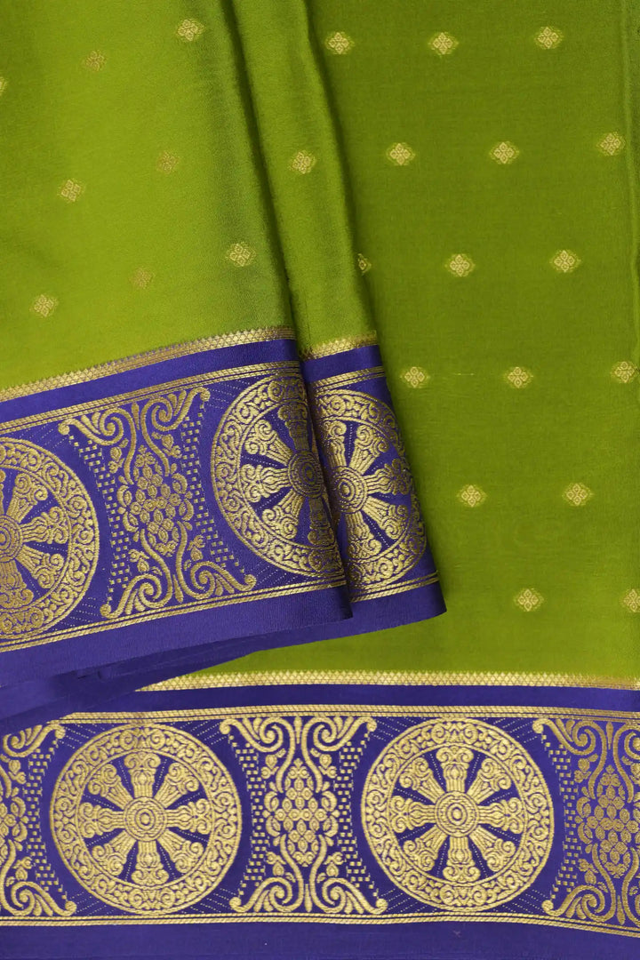 Mysore Silk Saree Light Green Color with Purple and Gold Border
