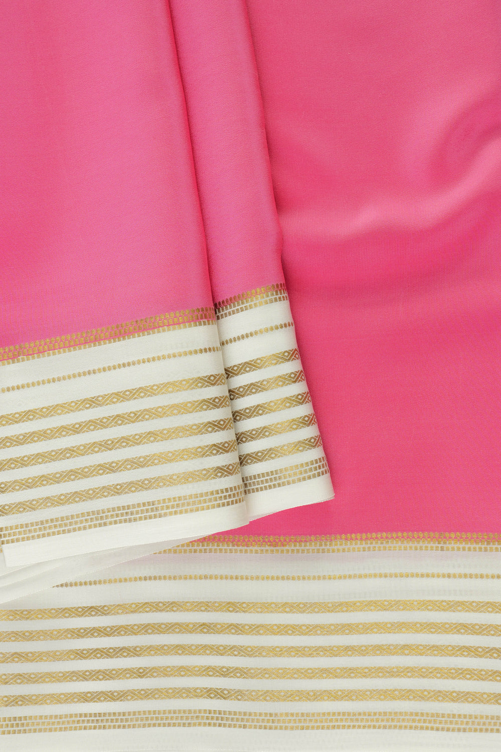 Mysore Silk Saree Pink Body with White and Golden Border