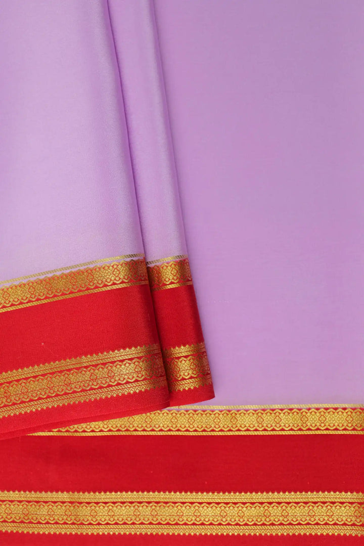 Mysore Silk Saree Purple Color with Red and Gold Lace Border