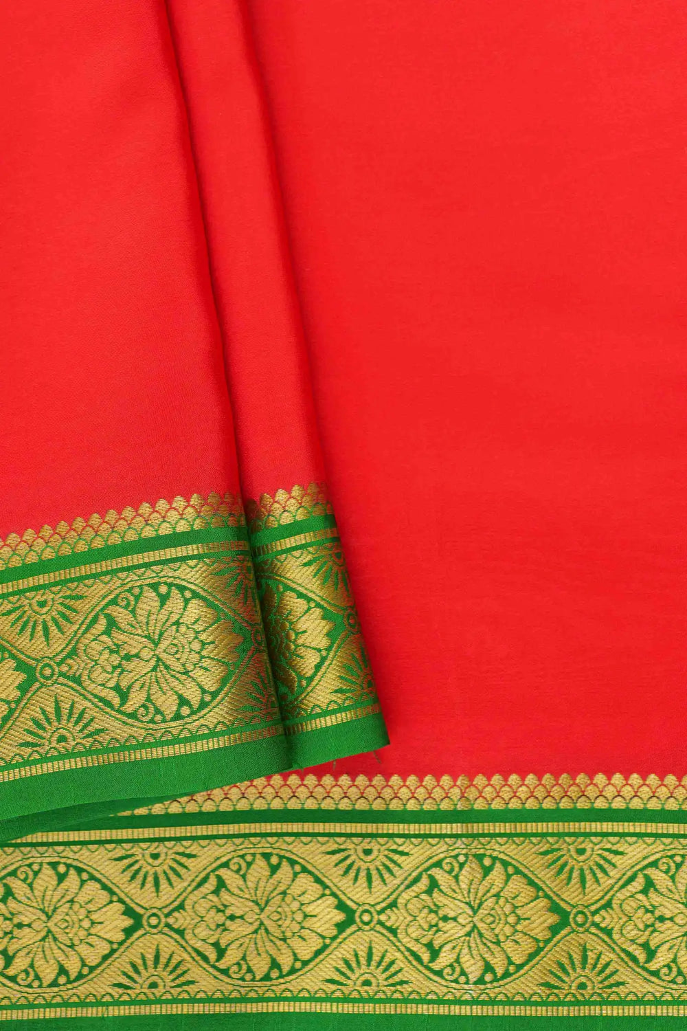Mysore Silk Saree Red with Green and Gold Border