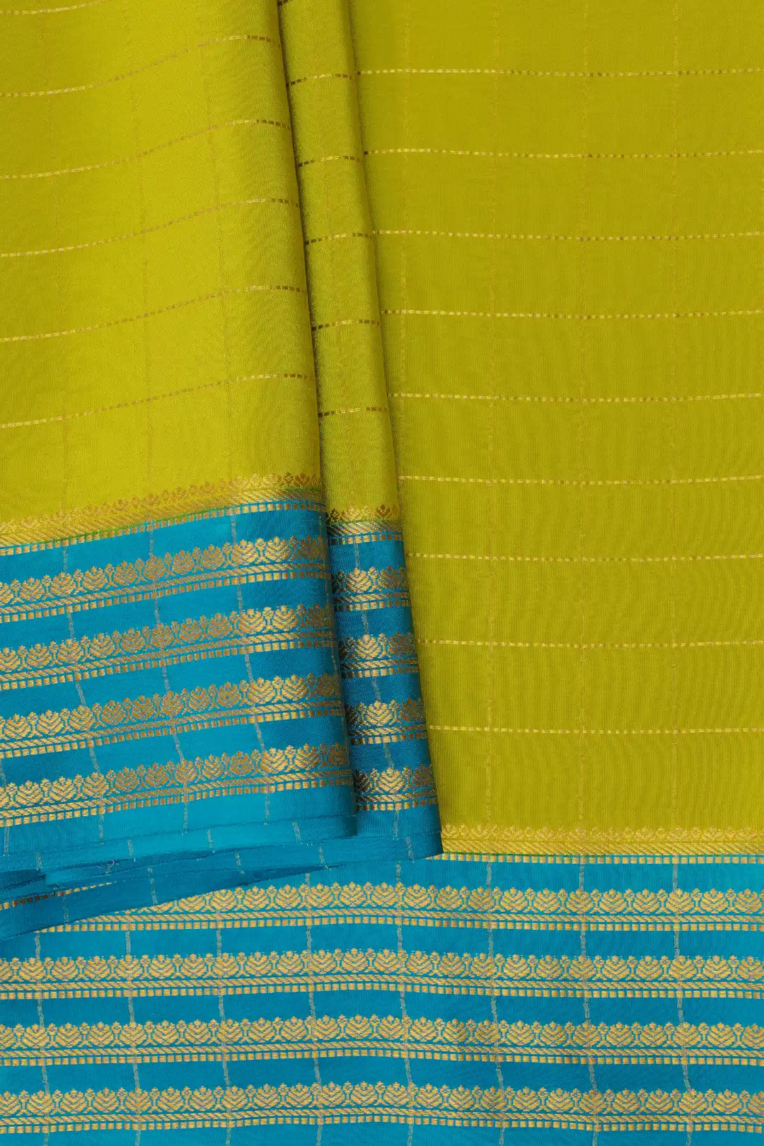 Mysore Silk Saree Yellow Color Blue Gold Border Design