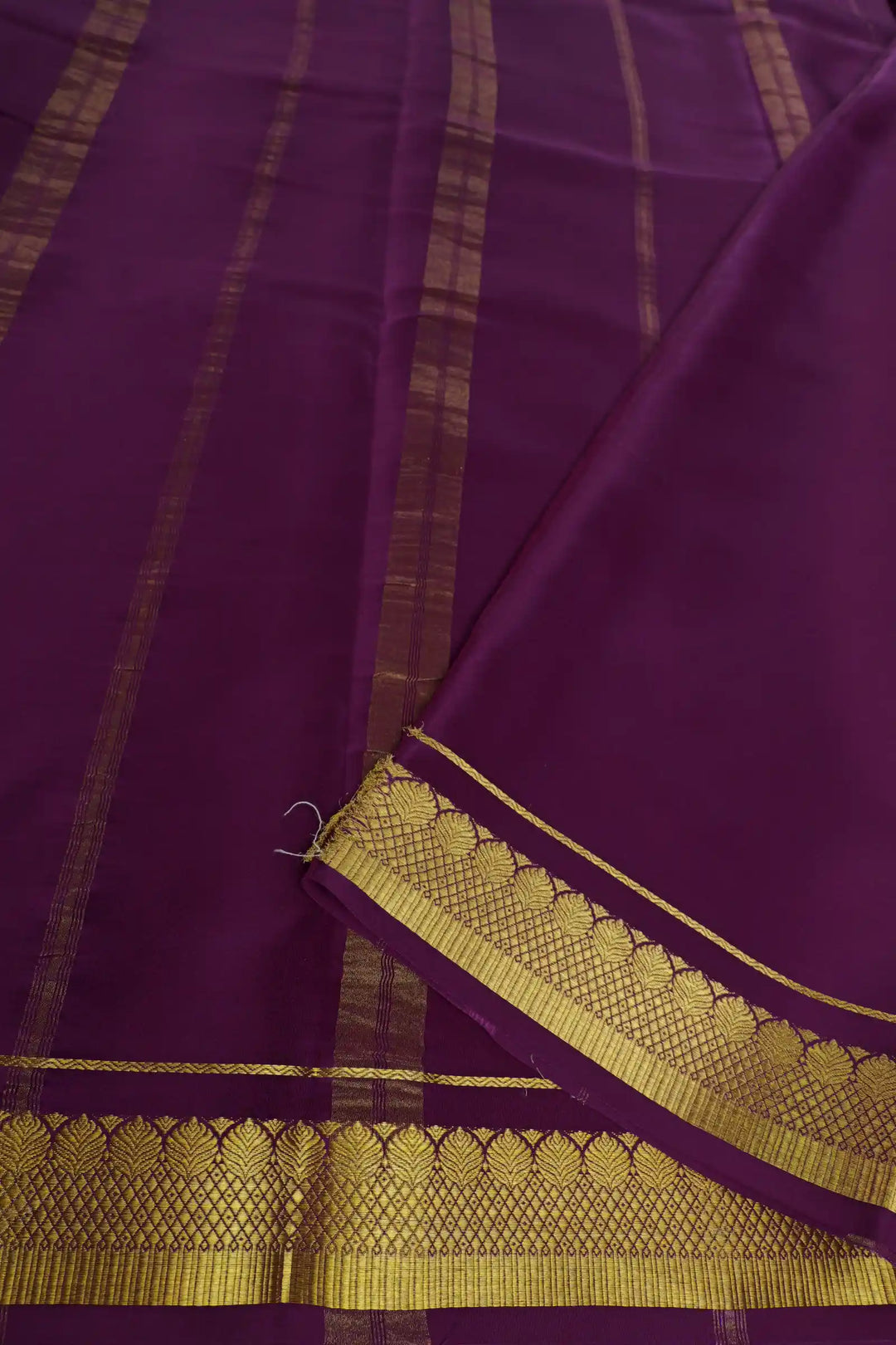 Mysore Silk Saree in Beige with Purple Pallu and Gold Lace Work