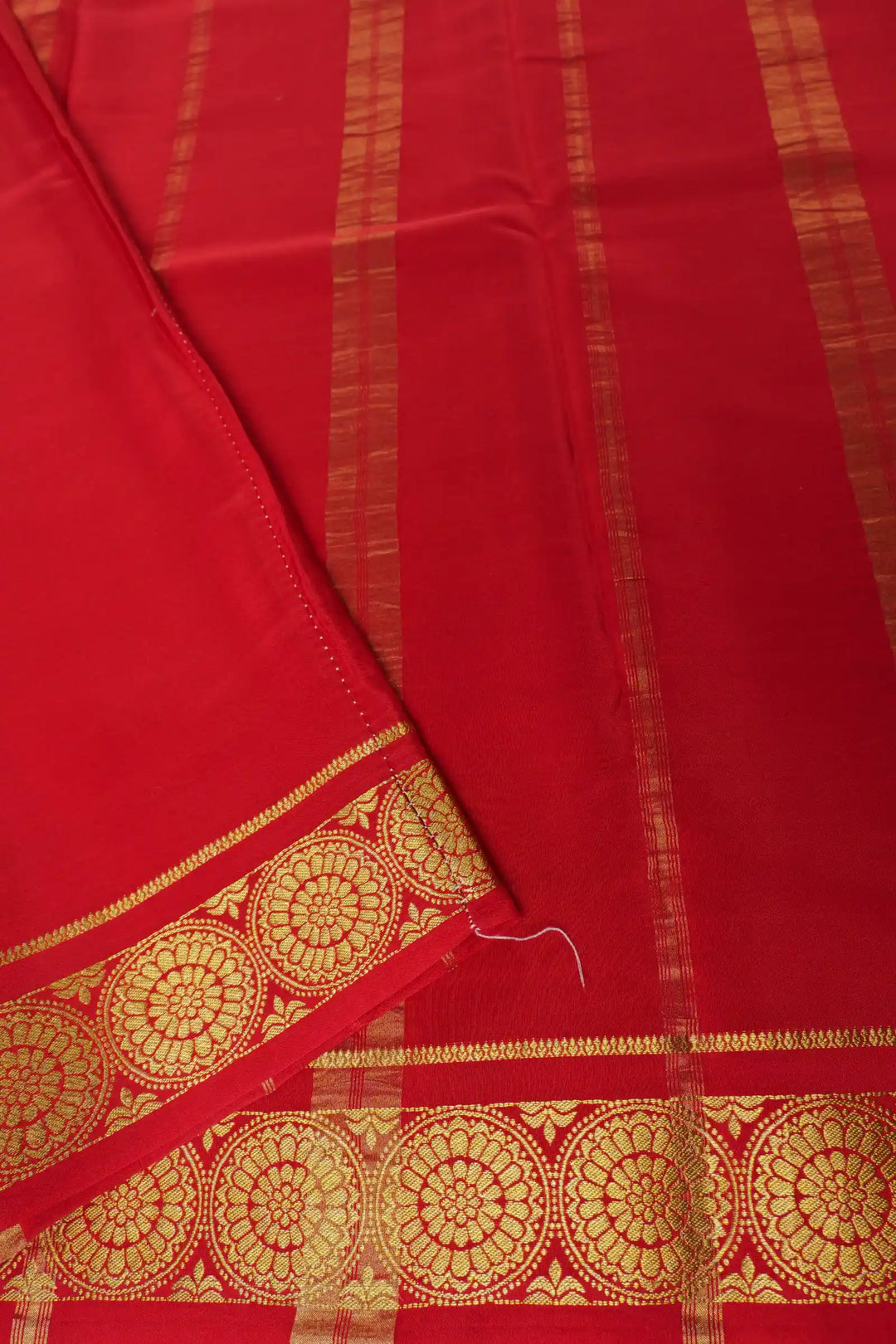 Mysore Silk Saree in Black Color with Red Pallu and Golden patterns
