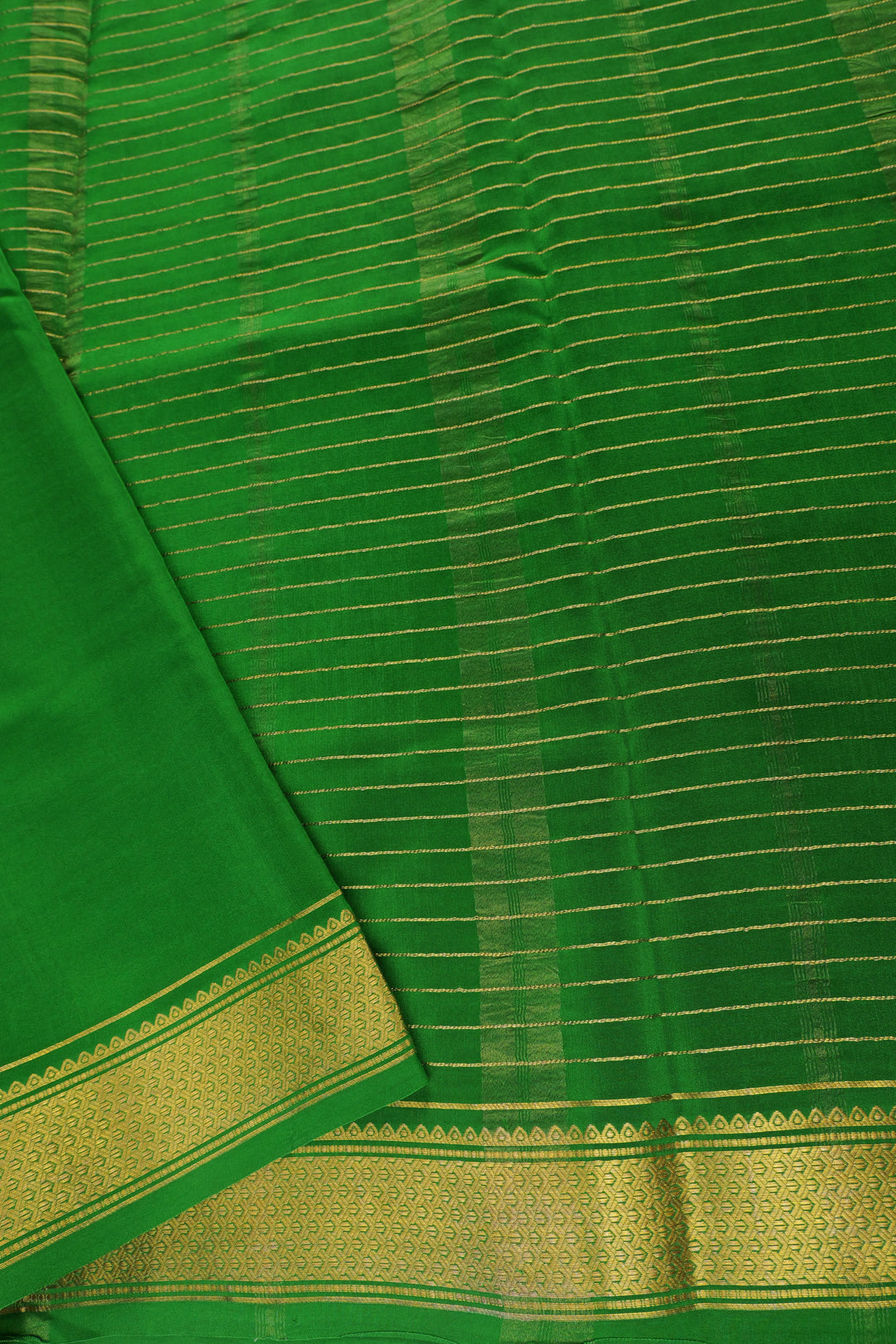 Mysore Silk Saree in Green Pallu and Golden Zari