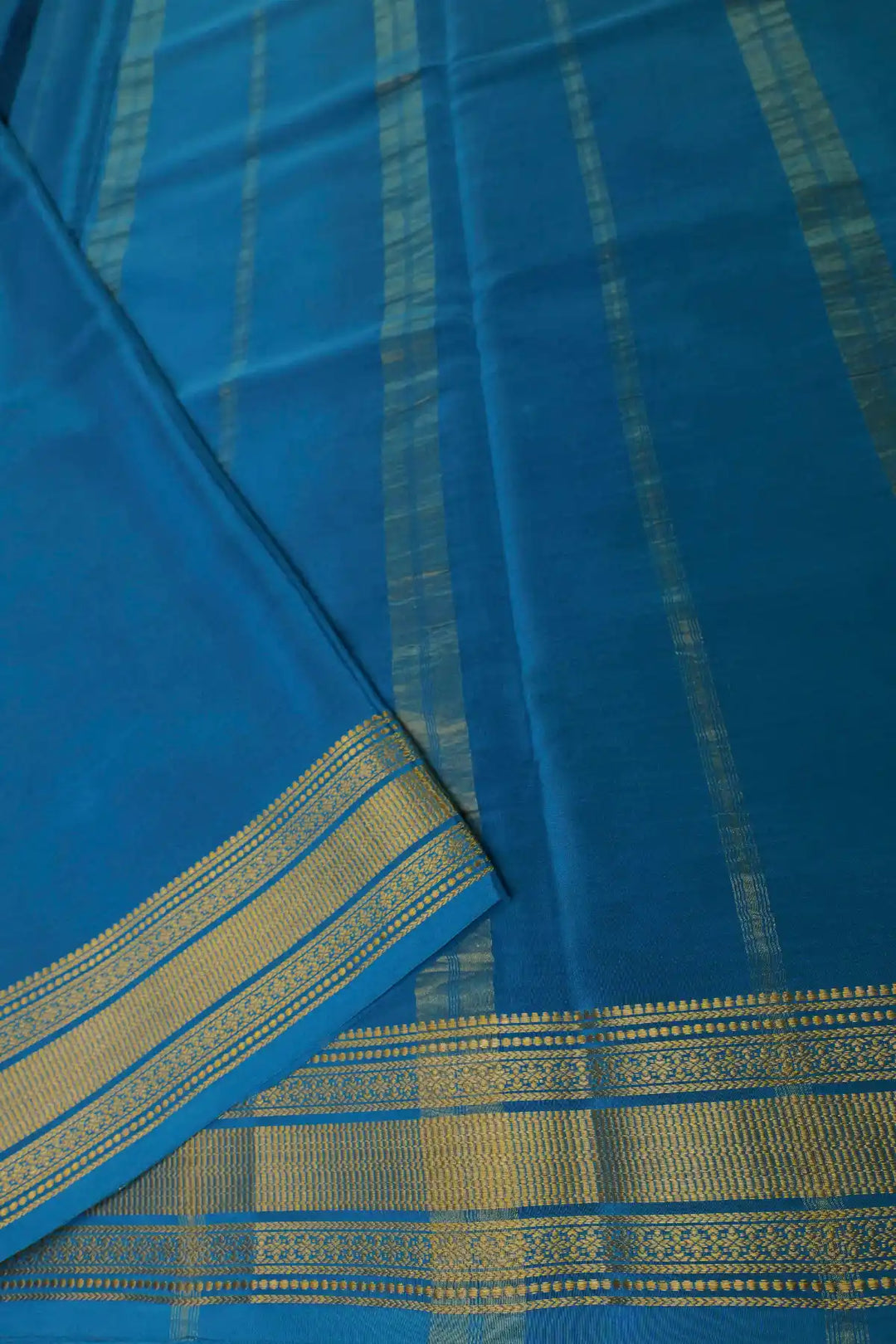 Mysore Silk Saree in Green and Blue Color with Contrast Blue Color Blouse