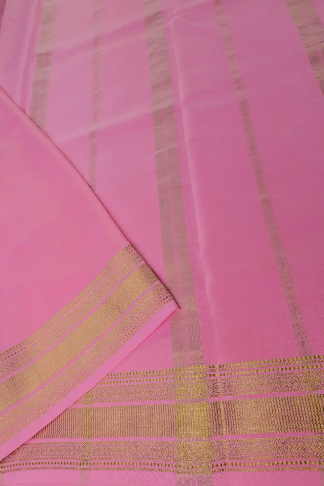 Mysore Silk Saree in Green and Pink Color with Gatti Border 