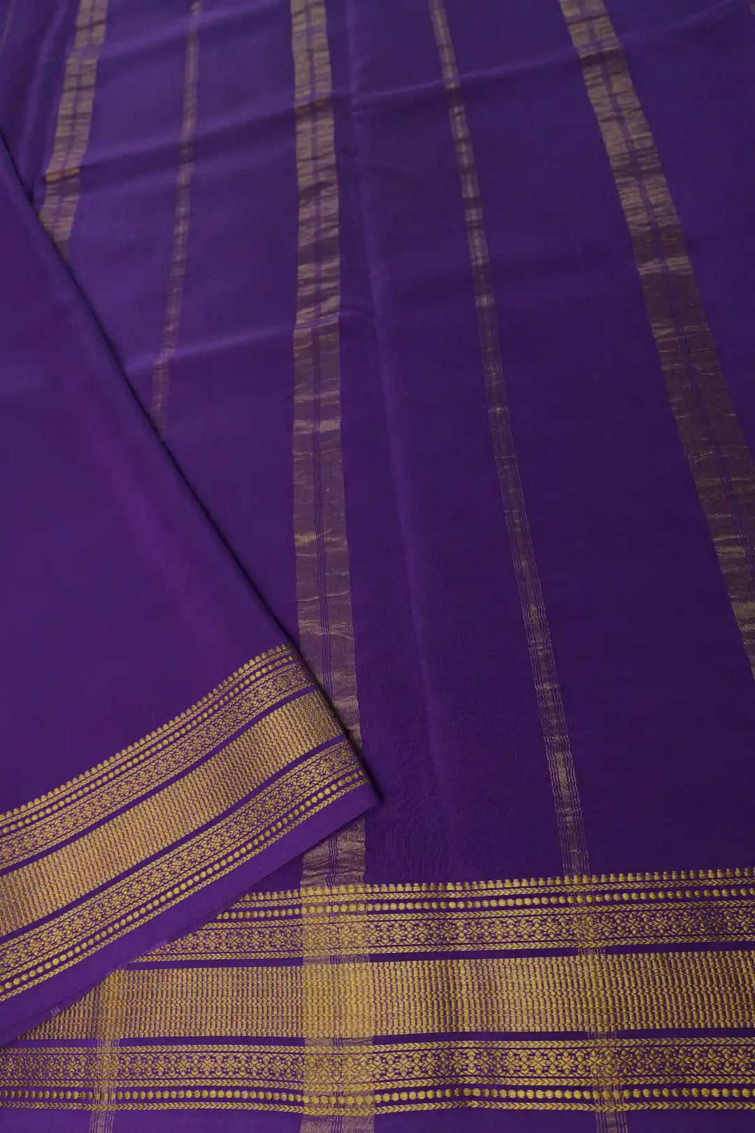 Mysore Silk Saree in Green and Purple Color with Contrast Purple Color Blouse