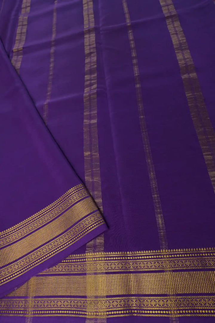Mysore Silk Saree in Green and Purple Color with Contrast Purple Color Blouse