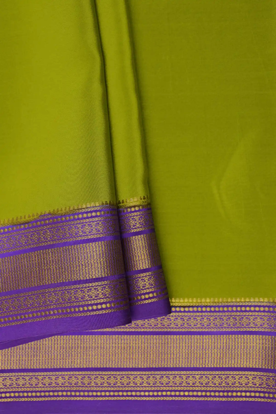 Mysore Silk Saree in Green and Purple Color with Gatti Border 