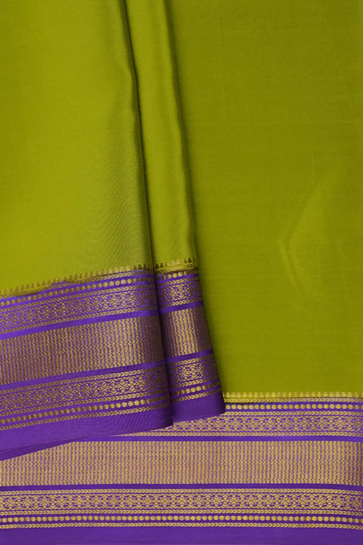 Mysore Silk Saree in Green and Purple Color with Gatti Border 