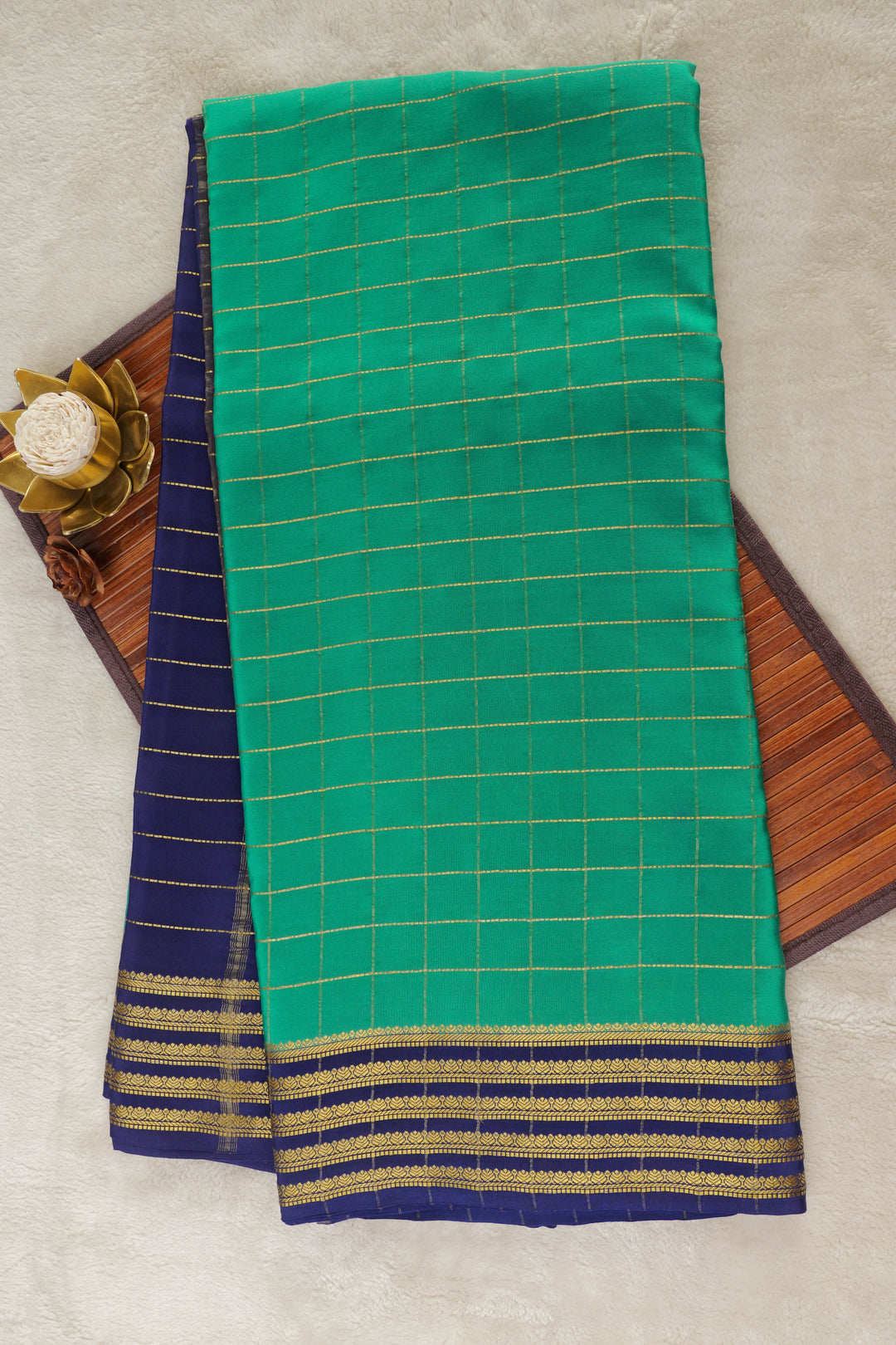 Mysore Silk Saree in Green with Blue Bottom Border