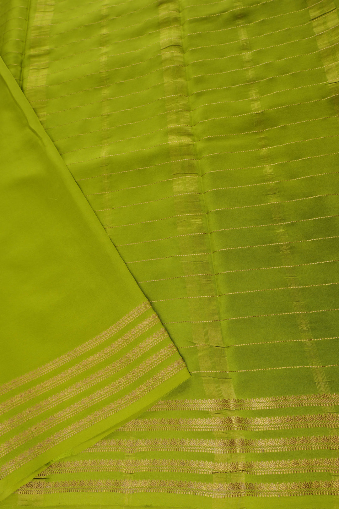 Mysore Silk Saree in Green with Golden Checked Pallu