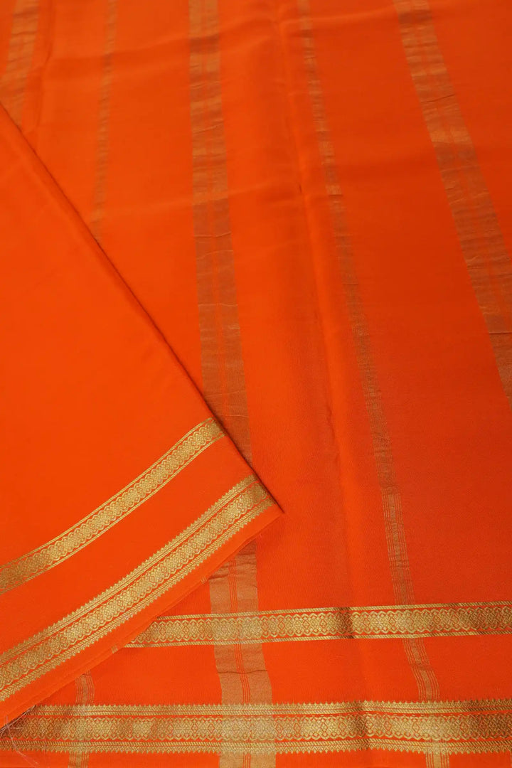 Mysore Silk Saree in Grey with Orange Pallu and Golden Lace