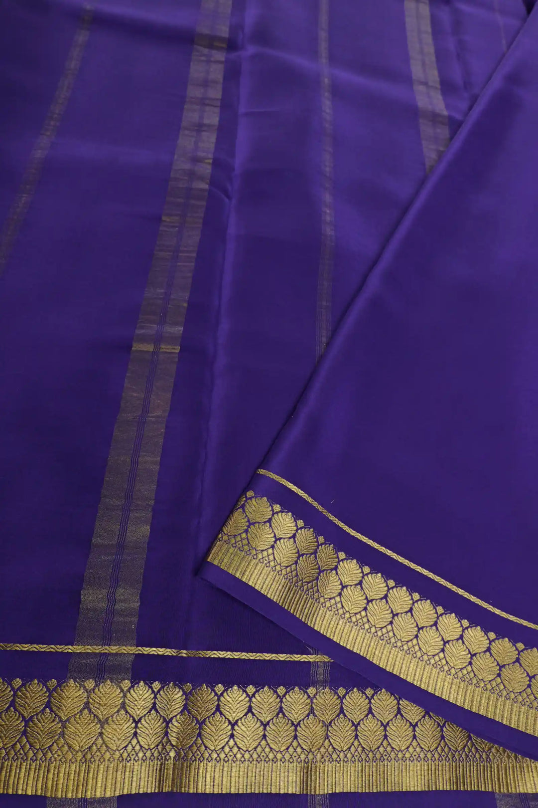 Mysore Silk Saree in Lavender Color with Purple Pallu and Golden Motifs
