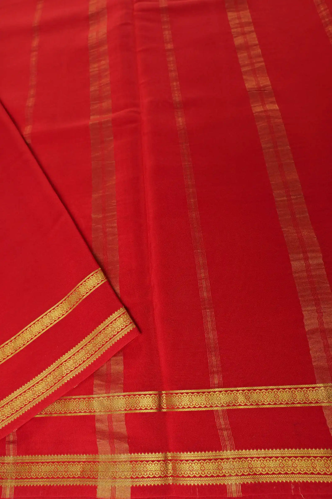 Mysore Silk Saree in Light Purple with Red Pallu and Golden Trim