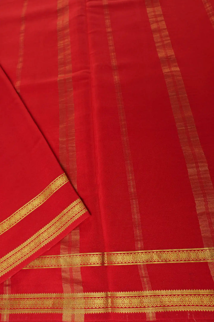 Mysore Silk Saree in Light Purple with Red Pallu and Golden Trim