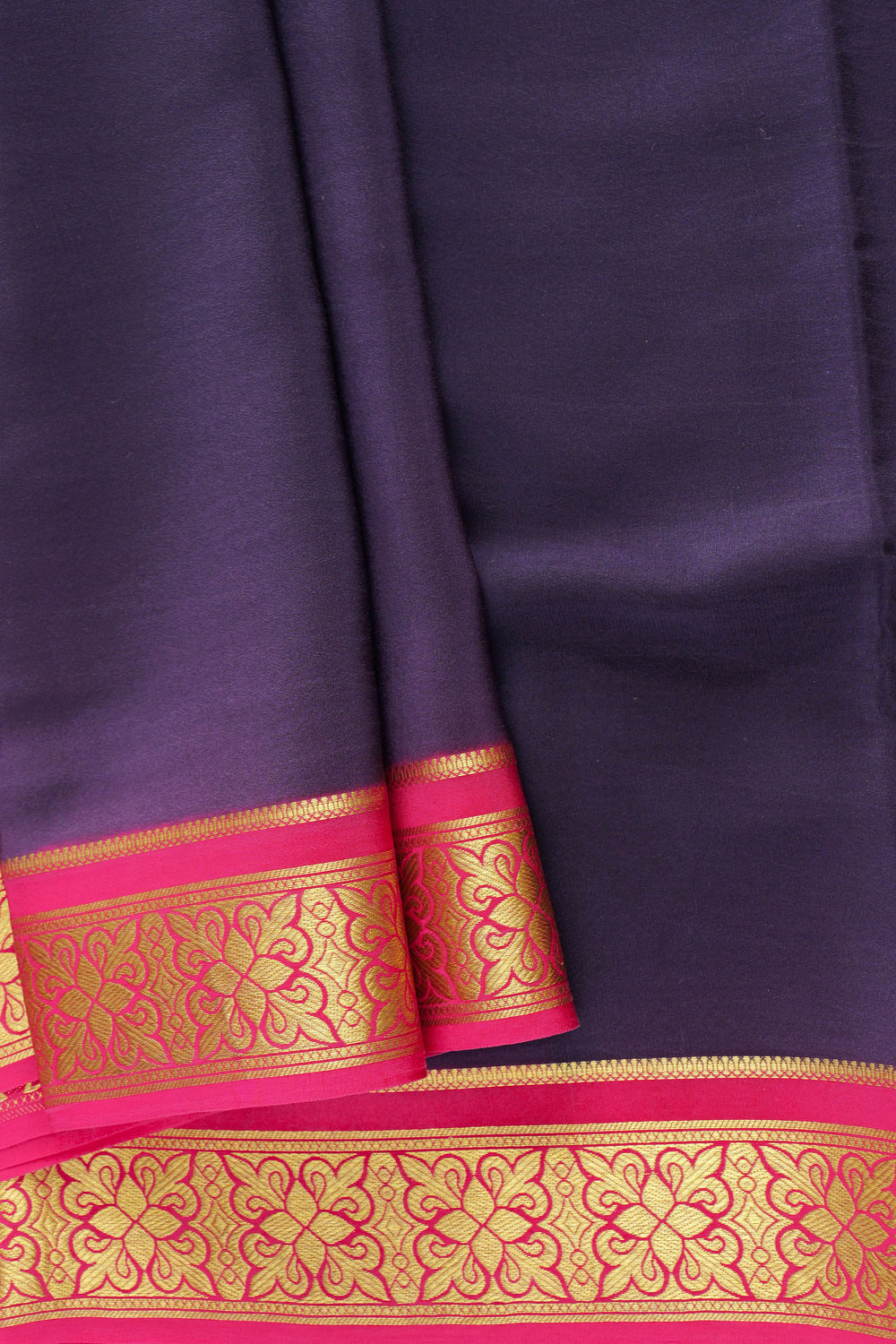 Mysore Silk Saree in Navy Blue with Contrast Pink and Gold Zari