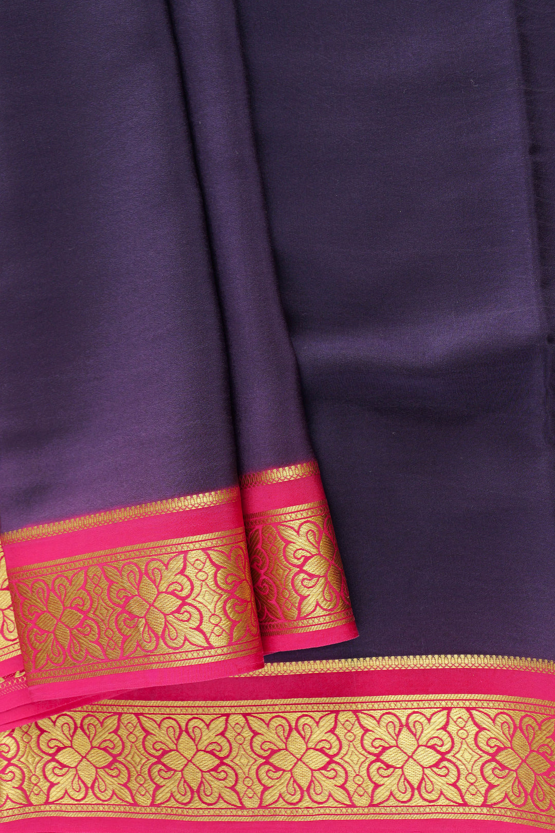 Mysore Silk Saree in Navy Blue with Contrast Pink and Gold Zari