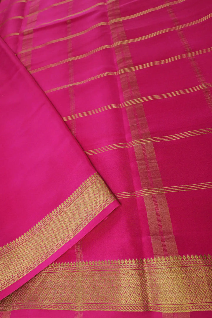 Mysore Silk Saree in Orange and Pink Color with Big Checks 