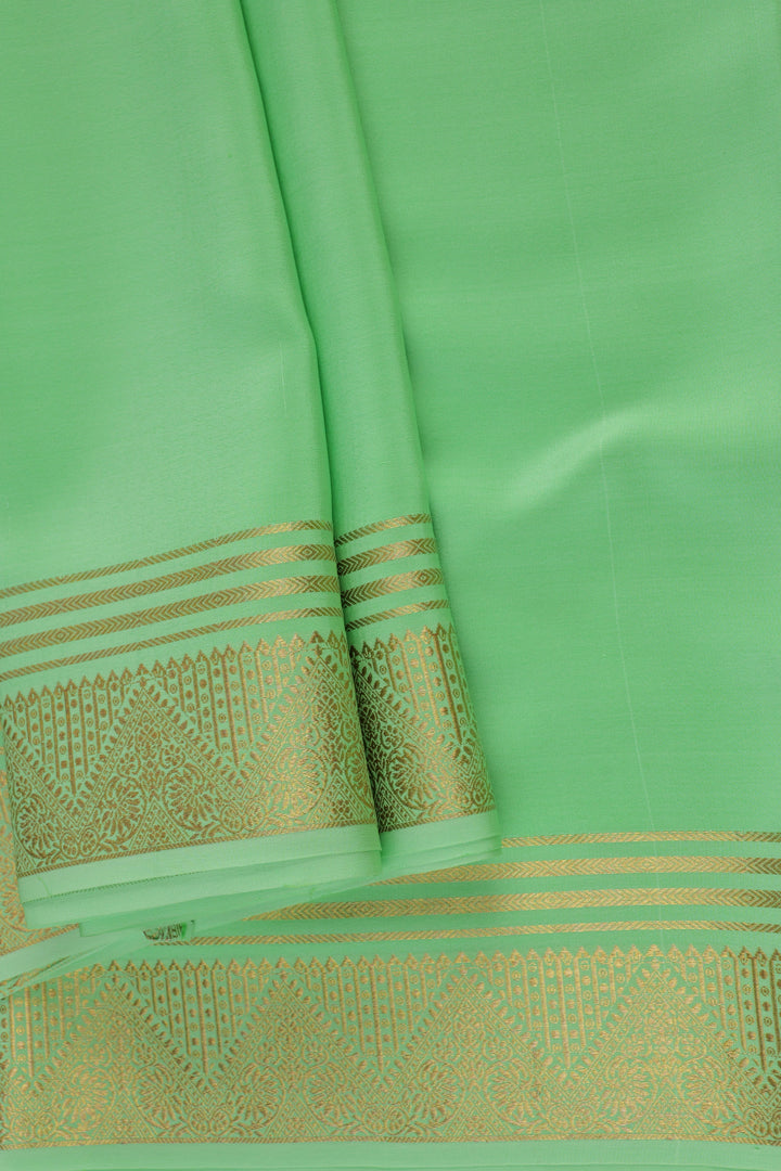 Mysore Silk Saree in Pastel Green Shade with Golden Contrast Blouse