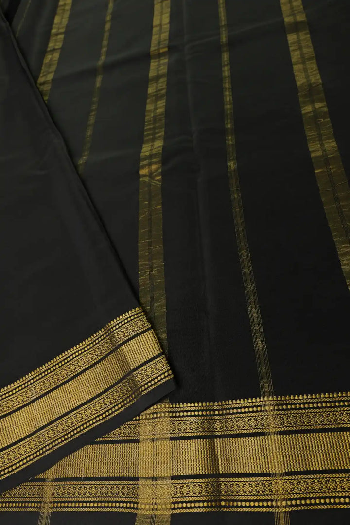 Mysore Silk Saree in Pink and Black Color with Contrast Black Color Blouse
