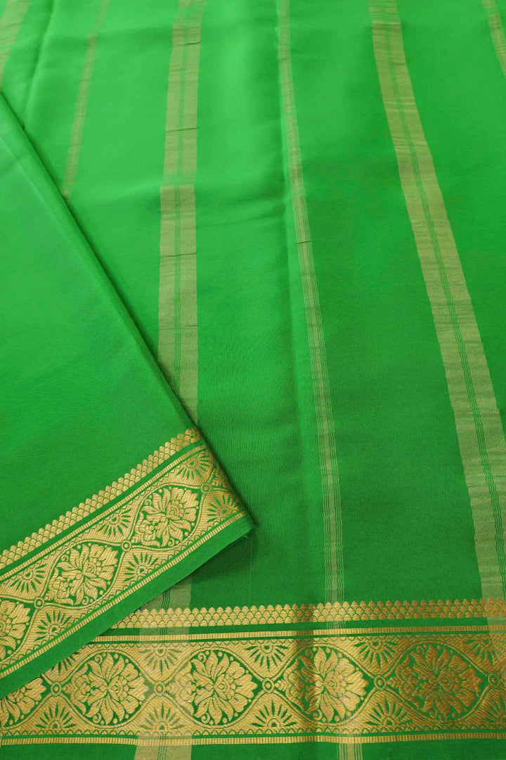 Mysore Silk Saree in Red Color with Green Pallu and Golden Motifs