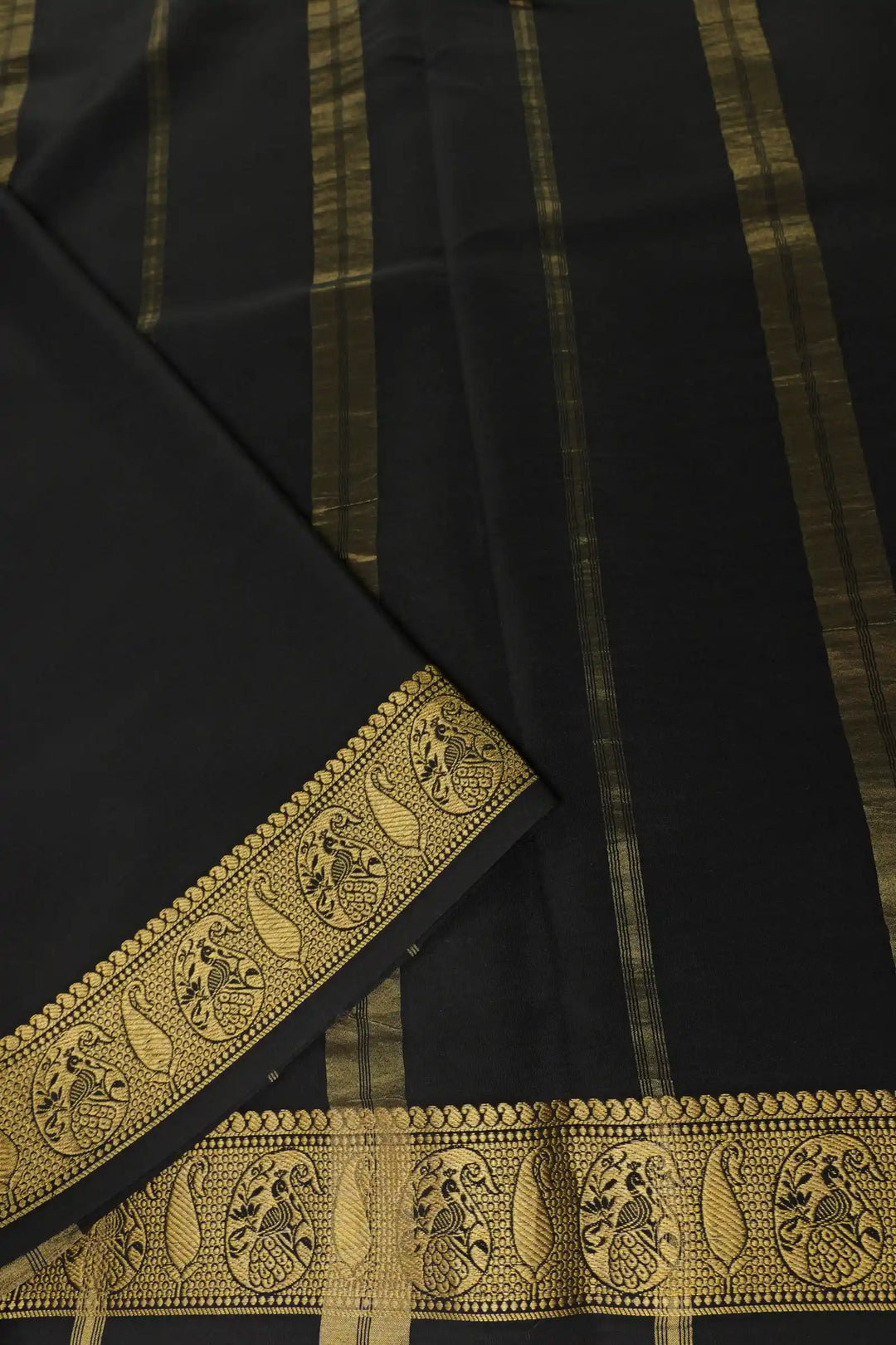 Mysore Silk Saree in Red with Black Pallu and Gold Border