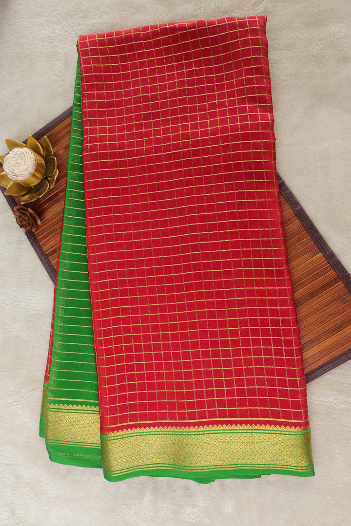  Mysore Silk Saree in Red with Green Bottom