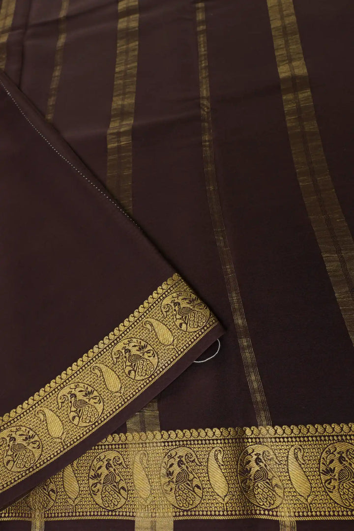 Mysore Silk Saree in Rust Orange with Chocolate Brown Pallu 