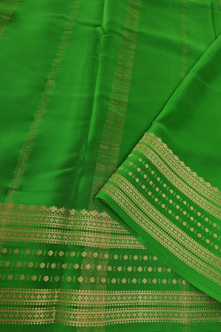 Mysore Silk Saree in White and Green Color with Dotted Butta Border