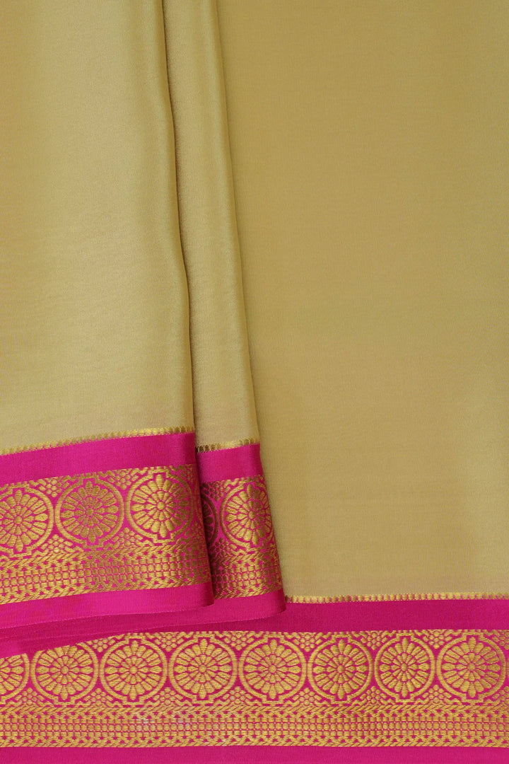 Mysore Silk Saree in White and Pink Color with Flower Border 