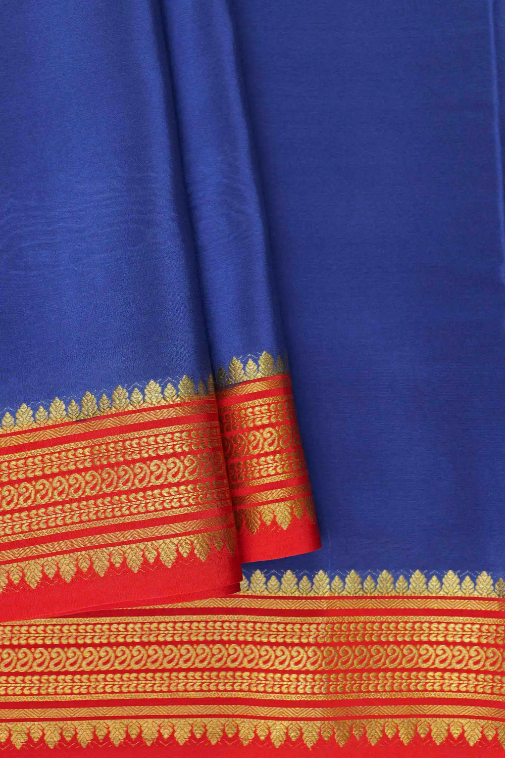 Mysore Silk Saree in blue with red and gold border